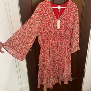 NWT Pleione Red Floral Flouncy Dress — Size XL